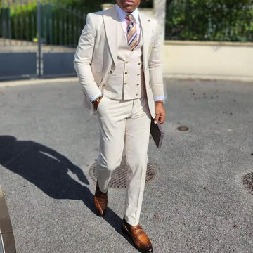 Aidase Luxury Beige Men Suits Single Breasted Peak Lapel Slim Fit Costume Homme Formal Elegant 3 Piece Jacket Pants Vest Blazer Terno aidase-shop